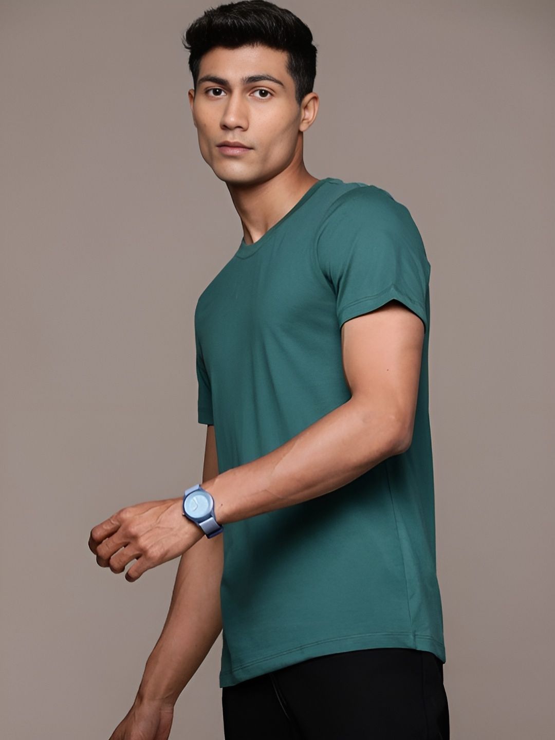 Teal Blue Plain Round Neck T-Shirt