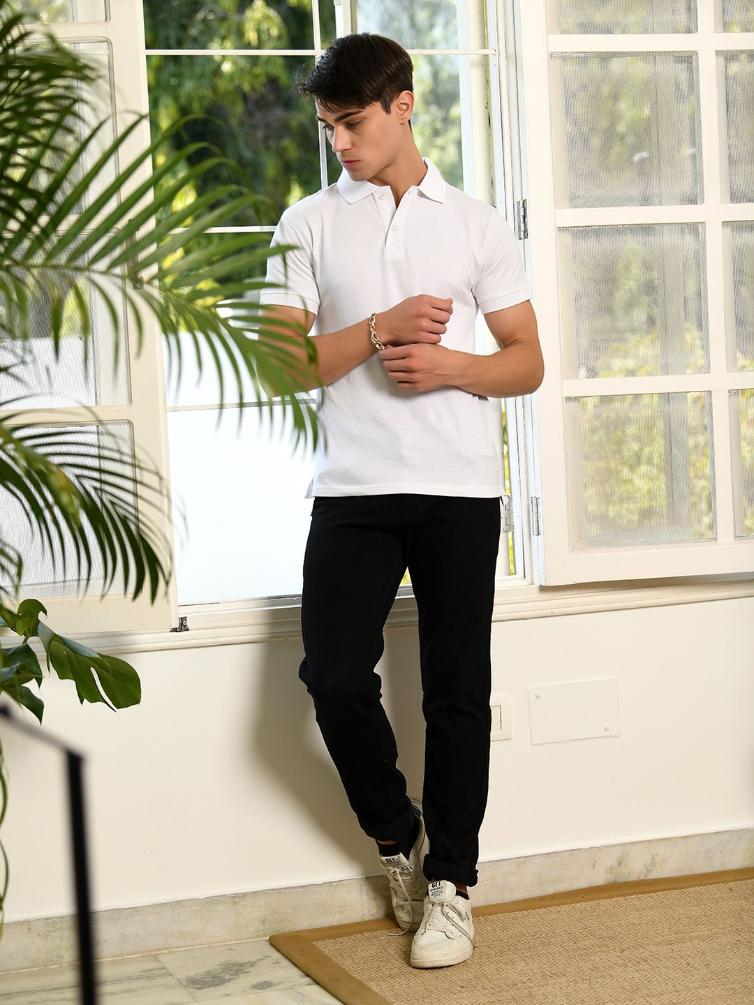 White Pique Polo T-Shirt